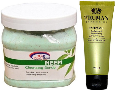 Pink Root NEEM SCRUB 400GM WITH TRUMAN POUR HOMME FACE WASH 75ML(Set of 2)