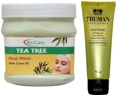 

Biocare TEA TREE MASK 500GM WITH TRUMAN POUR HOMME FACE WASH 75ML(Set of 2)