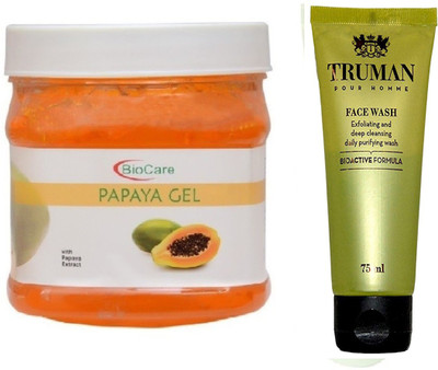 

Biocare PAPAYA GEL 500GM WITH TRUMAN POUR HOMME FACE WASH 75ML(Set of 2)