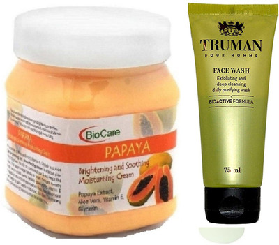 

Biocare PAPAYA CREAM 500GM WITH TRUMAN POUR HOMME FACE WASH 75ML(Set of 2)