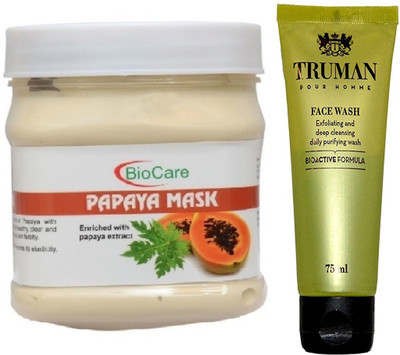 

Biocare PAPAYA MASK 500GM WITH TRUMAN POUR HOMME FACE WASH 75ML(Set of 2)