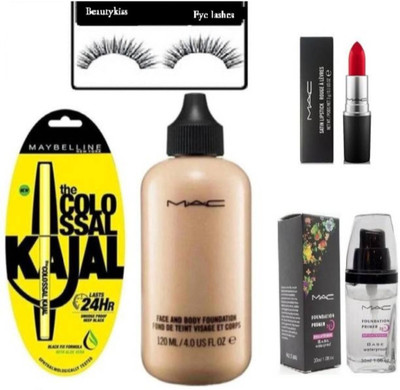 

BEAUTYKISS Combo of foundation primer,face and body foundation,kajal,lipstick with eyelashes (Set of 5)(Set of 5)