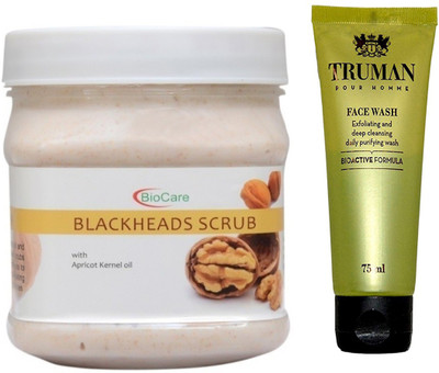 

Biocare BLACKHEADS SCRUB 500GM WITH TRUMAN POUR HOMME FACE WASH 75ML(Set of 2)