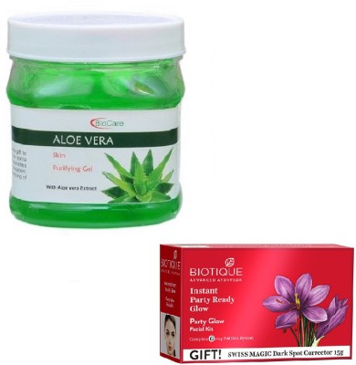 BIOCARE ALOEVERA GEL 500GM WITH PARTY GLOW FACIAL KIT 65GM(2 Items in the set)