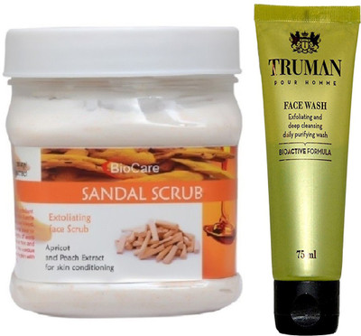 

Biocare SANDAL SCRUB 500GM WITH TRUMAN POUR HOMME FACE WASH 75ML(Set of 2)