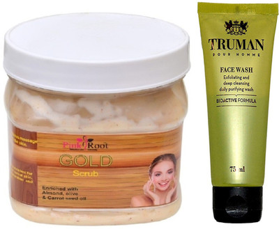 

Pink Root GOLD SCRUB 400GM WITH TRUMAN POUR HOMME FACE WASH 75ML(Set of 2)