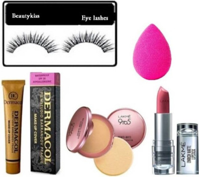 

BEAUTYKISS COMBO SETS BEST EYELASHS ,DERMACOL ,9T05 PRIMER POWDER WITH MATTE LIPSTICK,PUFF (Set of 5)(Set of 5)