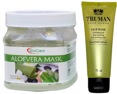 

Biocare ALOEVERA MASK 500GM WITH TRUMAN POUR HOMME FACE WASH 75ML(Set of 2)