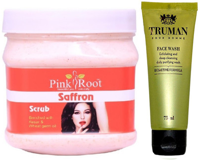 

Pink Root SAFRON SCRUB 400GM WITH TRUMAN POUR HOMME FACE WASH 75ML(Set of 2)