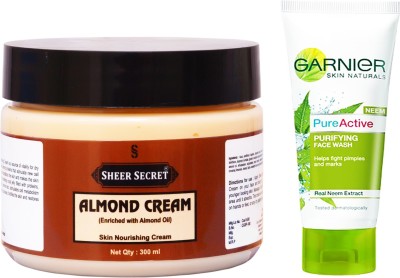 Sheer Secret Almond Cream 300ml and Garnier Pure Active Neem Face Wash 100ml(2 Items in the set)