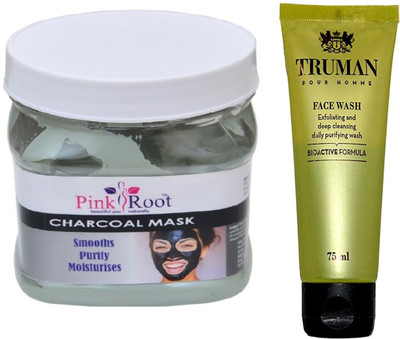 

Pink Root CHARCOAL MASK 400GM WITH TRUMAN POUR HOMME FACE WASH 75ML(Set of 2)