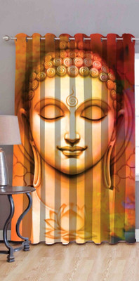 Divine Homes 214 cm (7 ft) Door Polyester Room Darkening Curtain Single Curtain(Orange, Printed)