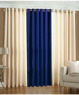 Soulful Creations 272 cm (9 ft) Long Door Polyester Room Darkening Curtain (Pack Of 3)(Blue, Beige, Solid)