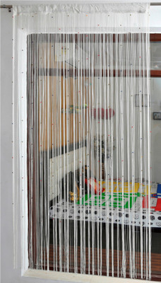 Ace International 213 cm (7 ft) Polyester Semi Transparent Door Curtain Single Curtain(Striped, White)