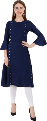 Beautylife Women A-line Dark Blue Midi/Calf Length Dress