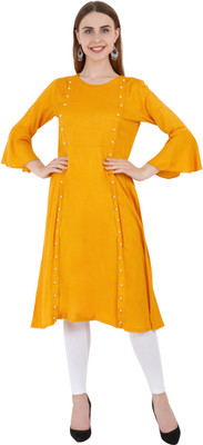 Beautylife Women A-line Yellow Midi/Calf Length Dress