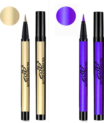 EOD Shimmer Long Lasting Liquid Eyeliner Pencils Set of 2 for Waterproof Makeup 2 ml(Golden, Purple)