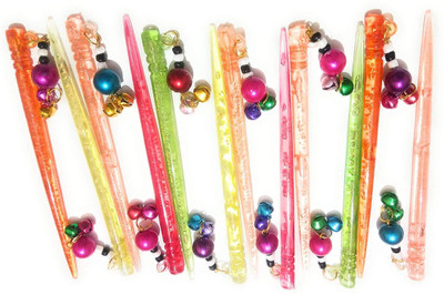 

Baba Fashions Multi Color Juda Stick Clip With Latkan Set Of 12 Piece. Hair Accessory Set(Multicolor)