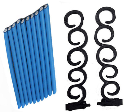 

shivnath enterprises hair styling braid tool french hairstyling clip ans bandy stick soft roller curler[pack of 12pcs] Hair Accessory Set(Black, Blue)