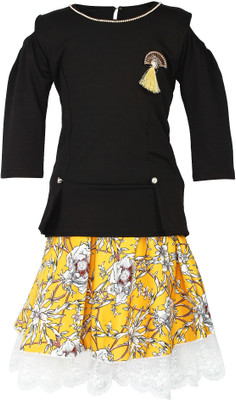 Arshia Fashions Girls Party(Festive) Top Skirt(Black)