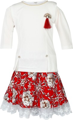 Arshia Fashions Girls Party(Festive) Top Skirt(Red)