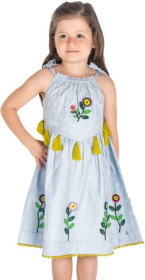 Nitt Hyman  - Cherry Crumble Girls Midi/Knee Length Casual Dress(Blue, Sleeveless)