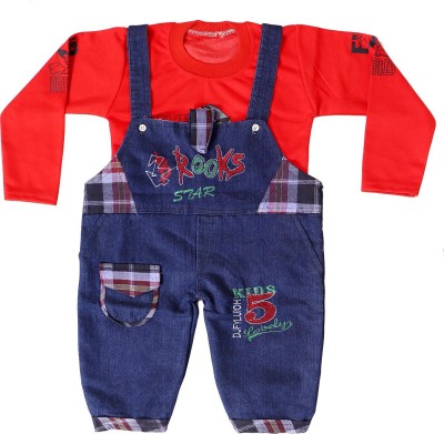 KidiWorld Dungaree For Boys & Girls Embroidered Cotton Blend(Red, Pack of 1)