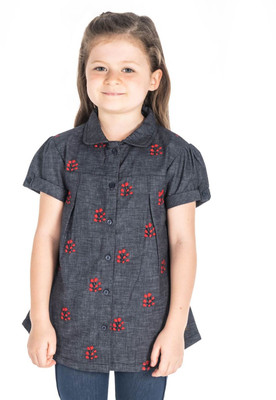 Cherry Crumble by Nitt Hyman Baby Girls Pure Cotton Top(Grey, Pack of 1)