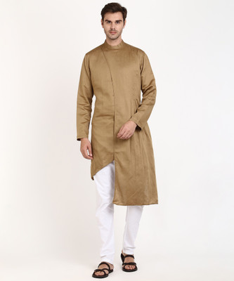The Indian Garage Co.  - Freehand Men Solid Asymmetric Kurta(Brown)
