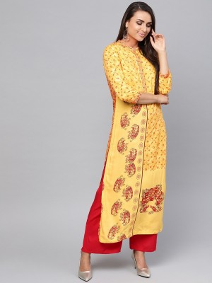 PANNKH Women Printed Straight Kurta(Yellow)