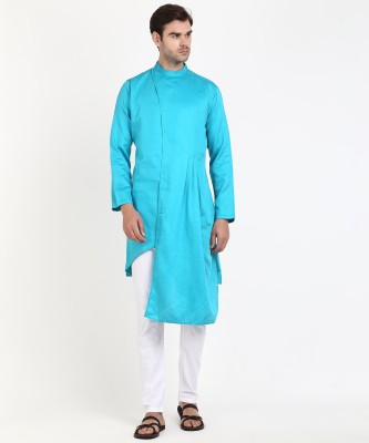 Freehand Men Solid Asymmetric Kurta(Blue)