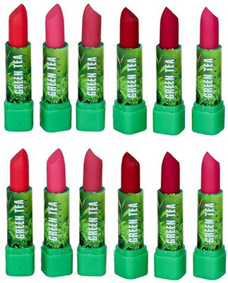 LORSHEL Green Tea Extract Lipsticks Set Of 12 Multi Color(Multicolor, 12 g)