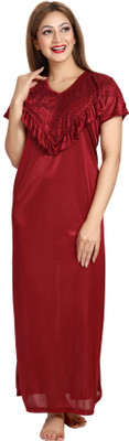SHOPPING STATION Women Nighty(Maroon)