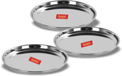 Sumeet Stainless Steel Heavy Gauge Dinner Plates with Mirror Finish 17cm Dia - Set of 3pc Sectioned Plate(Pack of 3)