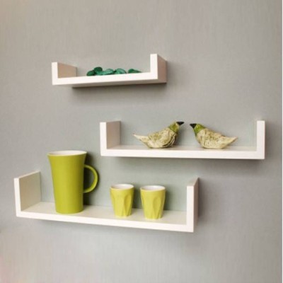 OnlineCraft wooden wall shelf U RACK WHITE Wooden Wall Shelf(Number of Shelves - 3, White)