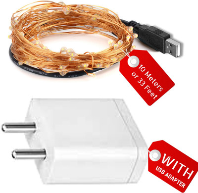 Mansaa 10m, 100 LEDs USB String Lights for All Purpose Decoration 100 LEDs 10.06 m Gold, Yellow Steady String Rice Lights(Pack of 1)