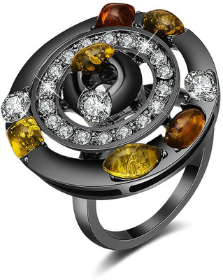 Deevam Designer Black Metal Swarovski Crystal Titanium Plated Ring
