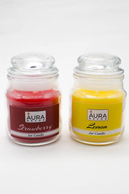 

AuraDecor Pack of 2 Fragrance Jar Candles Lemon & Strawberry, Burning Time 30 hours(90 g)