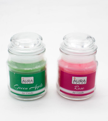 

AuraDecor Pack of 2 Fragrance Jar Candles Green Apple & Rose , Burning Time 30 hours(90 g)