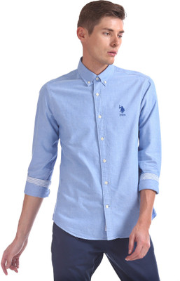 Buy U S Polo Assn Men Solid Casual Blue Shirt On Flipkart Paisawapas Com