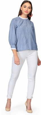 RAMAGIQ Women Self Design Casual Blue Shirt