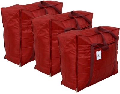 KUBER INDUSTRIES Parachute Big Underbed Moisture Proof Storage Bag with Zippered Closure and Handle, Maroon, Pack of 3 - CTKTPAR15 Small Travel Bag(Red)