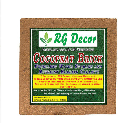 RGDECOR Coco Peat Block (4.5 to 5 kg block Approx.) - Expands upto 70 to 75 litres of Cocopeat Soil Manure Manure(0.45 kg, Cake)