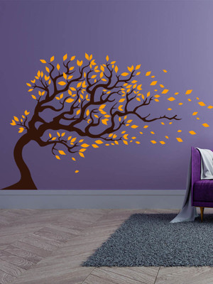 ALLURE 97 cm Flow Leaf Tree Self Adhesive Sticker(Pack of 1)