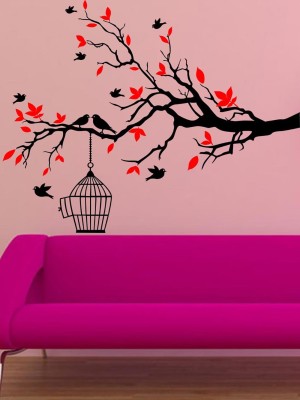 Decora 90 cm Bird Tree Home Self Adhesive Sticker(Pack of 1)