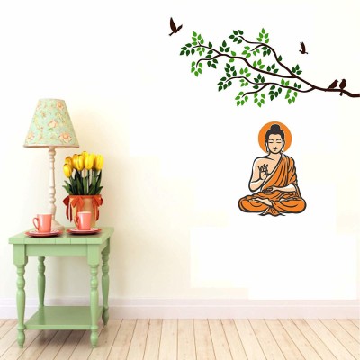 Asmi Collections 110 cm Meditating God Buddha Under a Tree Removable Sticker(Pack of 1)
