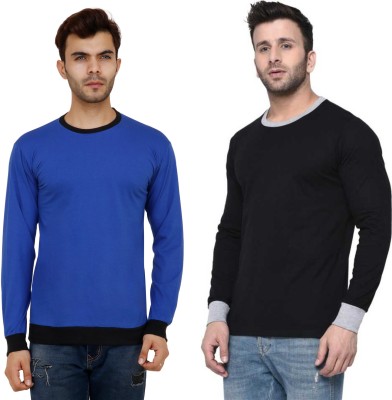 Diwazzo Colorblock Men Round Neck Blue, Black T-Shirt