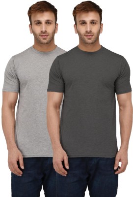 London Hills Solid Men Round Neck Grey T-Shirt