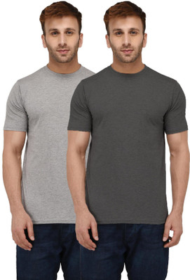 London Hills Solid Men Round Neck Grey T-Shirt