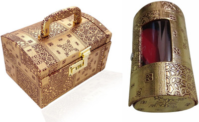 

DP_CRAFT Buy Stylish Golden Vanity Box With Lock System & Small Bangles box Vanity Box(Golden, Red)